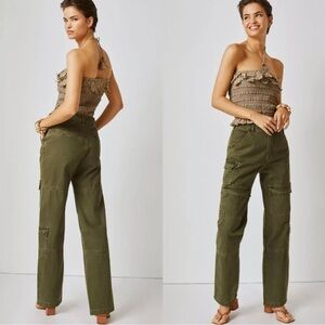 Pilcro Anthropologie Utility Cargo Mid Rise Pocket Jeans in Olive Green Size 30